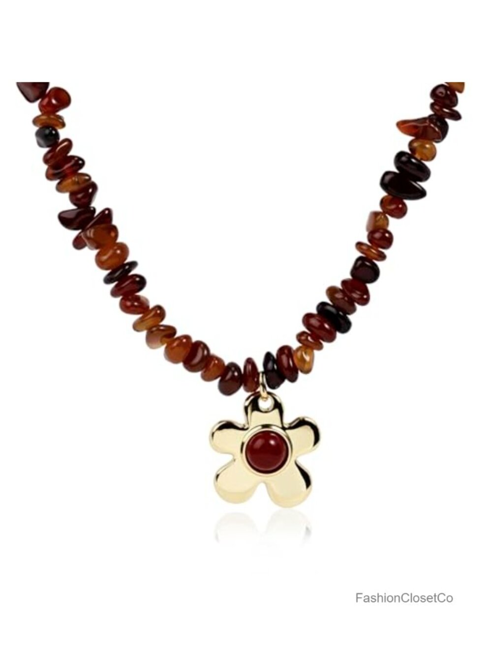Handcrafted Beaded Necklace with Gold Plated Flower Pendant